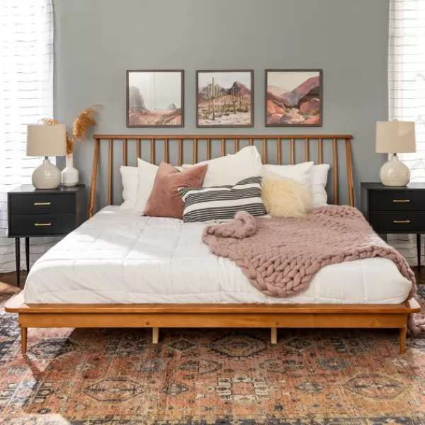 Beds & Headboards-Kirkland's Home Caramel Mid-Century Modern Platform King Bed Frame Brown