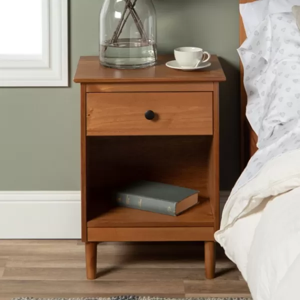 Nightstands-Kirkland's Home Caramel One-Drawer Wood Nightstand Brown