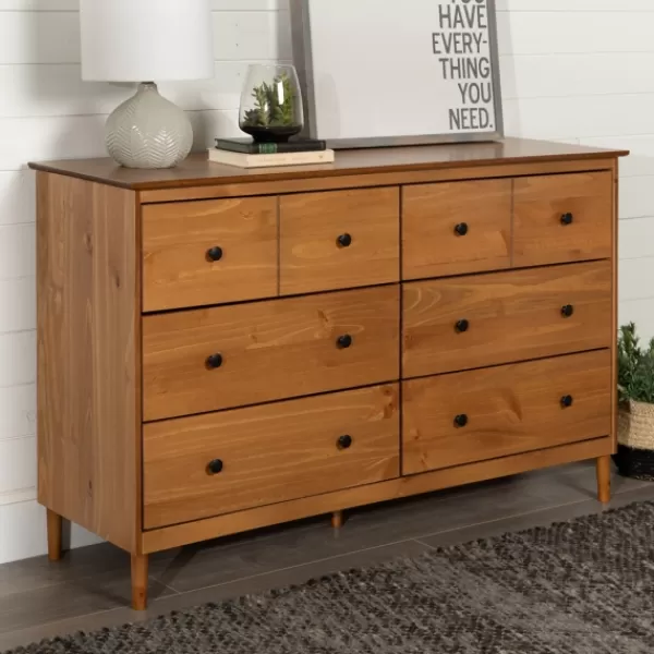 Dressers & Chests-Kirkland's Home Caramel Solid Wood 6-Drawer Dresser Brown