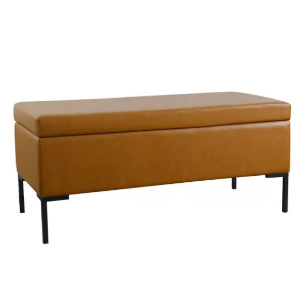 Benches & Ottomans-Kirkland's Home Caramel Vegan Leather Storage Bench Brown