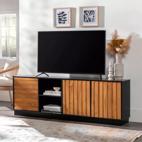 Tv Stands & Media Consoles-Kirkland's Home Carmel Wood Grooved Doors Tv Stand Brown