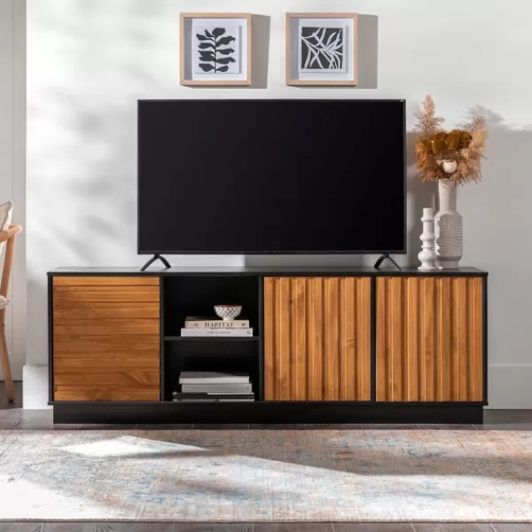 Tv Stands & Media Consoles-Kirkland's Home Carmel Wood Grooved Doors Tv Stand Brown