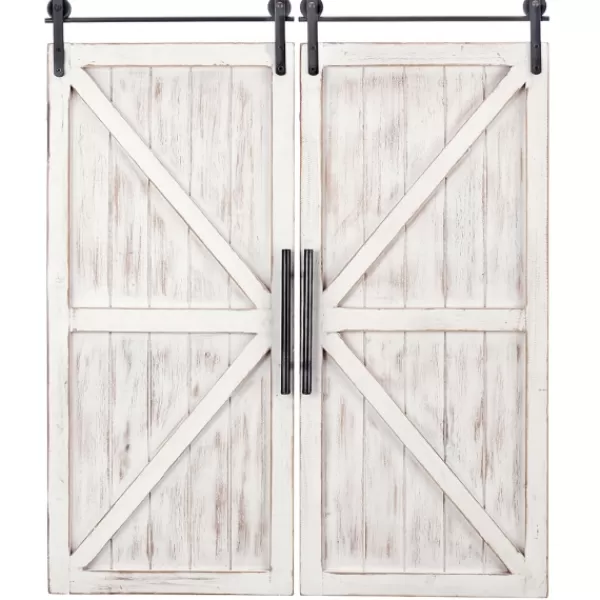 Wall Plaques-Kirkland's Home Carriage House Wood Barn Door Plaques, Set Of 2 Ivory