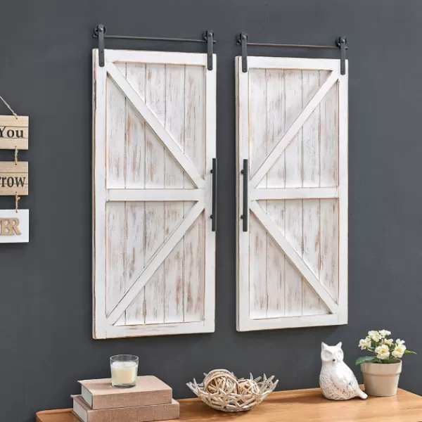 Wall Plaques-Kirkland's Home Carriage House Wood Barn Door Plaques, Set Of 2 Ivory