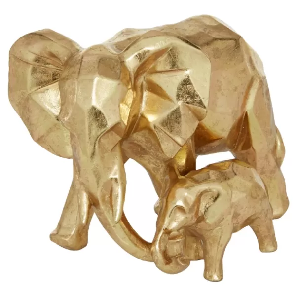 Statues & Figurines-Kirkland's Home Carved Elephant Family Statue Gold