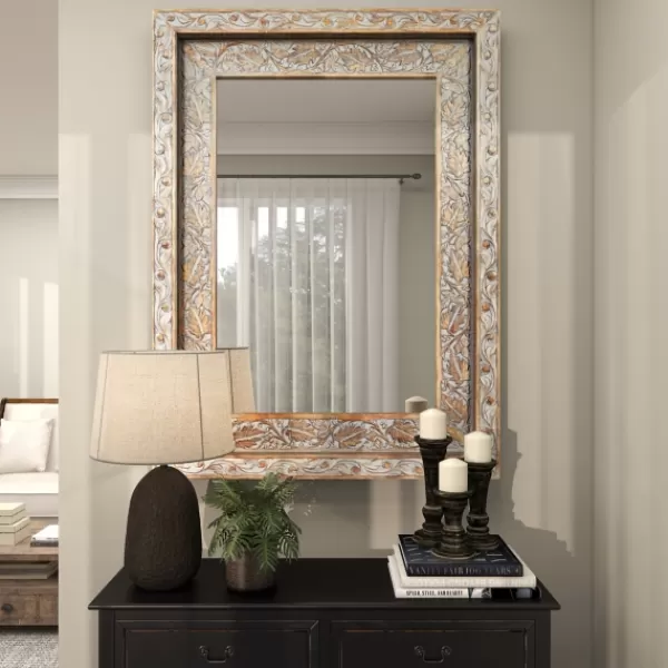 Decorative Mirrors-Kirkland's Home Carved Floral Mango Wood Mirror