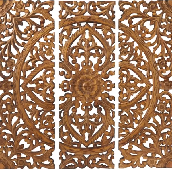 Wall Plaques-Kirkland's Home Carved Mahogany 3-Pc. Triptych Wall Panels Gold