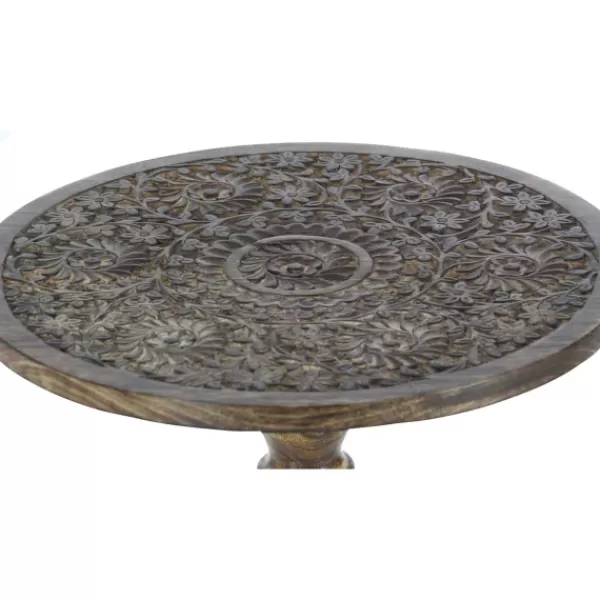 Accent & End Tables-Kirkland's Home Carved Mandala Mango Wood Accent Table Brown