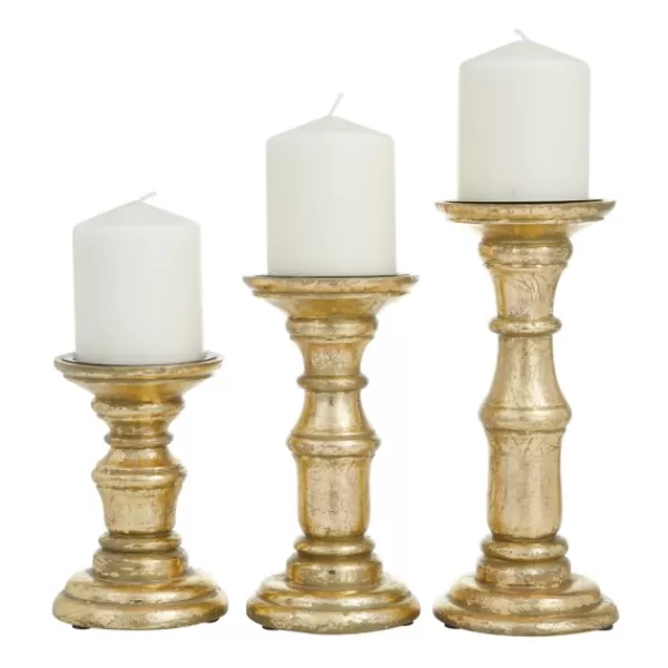 Candle Holders-Kirkland's Home Carved Mango Wood Candle Holders, Set Of 3 Gold