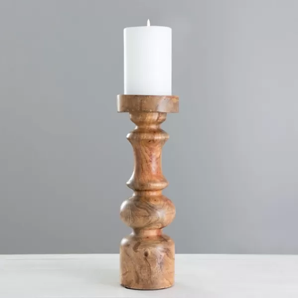 Candle Holders-Kirkland's Home Carved Natural Mango Wood Candle Holder, 12 In. Brown