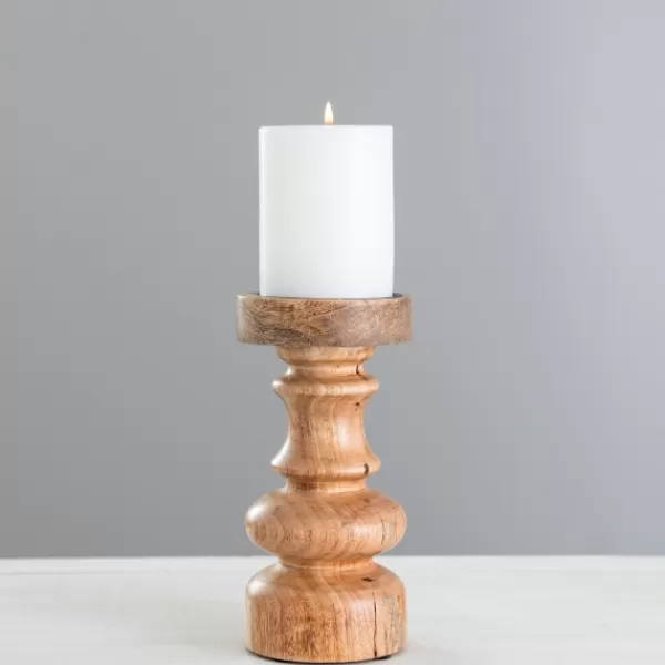 Candle Holders-Kirkland's Home Carved Natural Mango Wood Candle Holder, 8 In. Brown