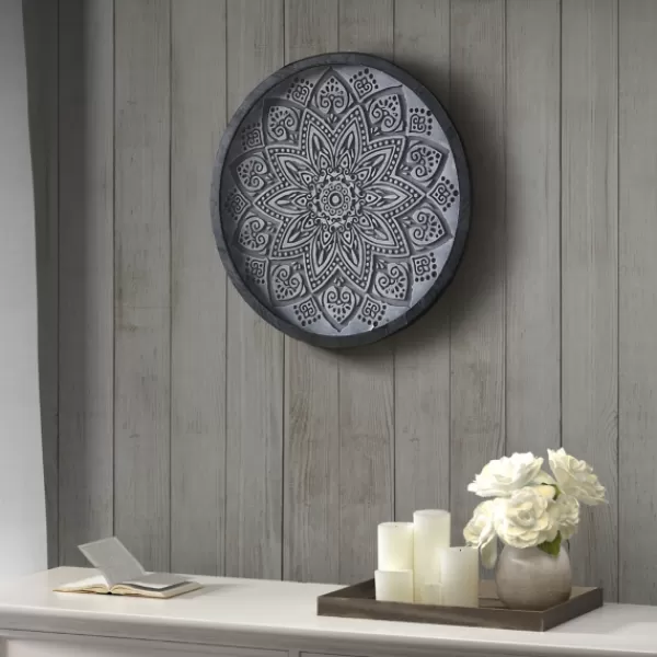 Wall Plaques-Kirkland's Home Carved Round Medallion Wall Plaque Gray