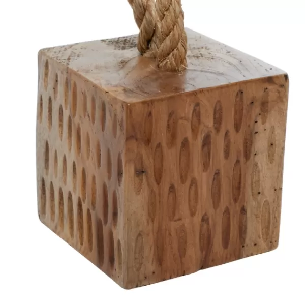 Decorative Accents-Kirkland's Home Carved Teak Wood And Rope Door Stoppers, Set Of 2 Brown