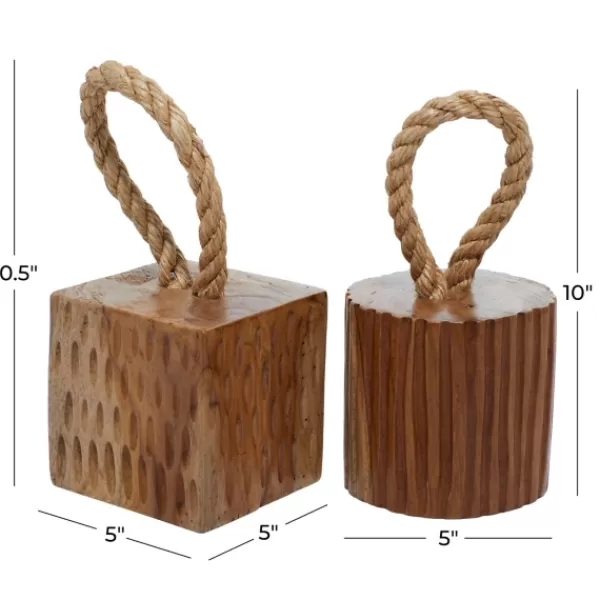 Decorative Accents-Kirkland's Home Carved Teak Wood And Rope Door Stoppers, Set Of 2 Brown