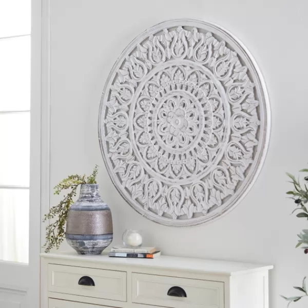 Wall Plaques-Kirkland's Home Carved Wood Acanthus Rosette Wall Plaque White