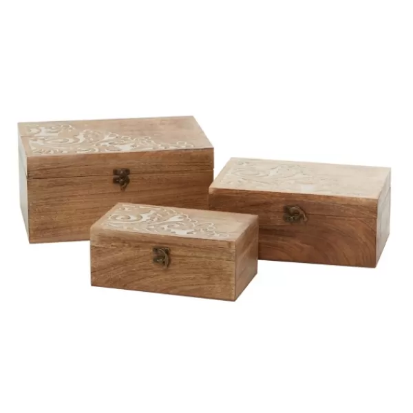 Baskets & Boxes-Kirkland's Home Carved Wood Decorative Boxes, Set Of 3 Brown