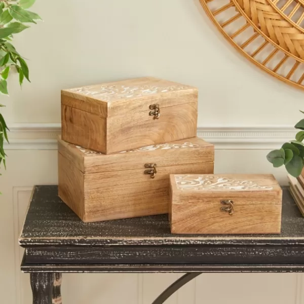 Baskets & Boxes-Kirkland's Home Carved Wood Decorative Boxes, Set Of 3 Brown