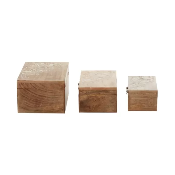 Baskets & Boxes-Kirkland's Home Carved Wood Decorative Boxes, Set Of 3 Brown