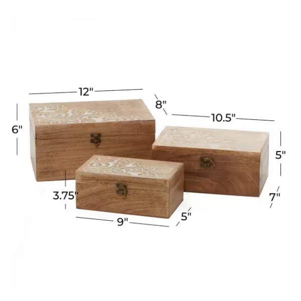 Baskets & Boxes-Kirkland's Home Carved Wood Decorative Boxes, Set Of 3 Brown