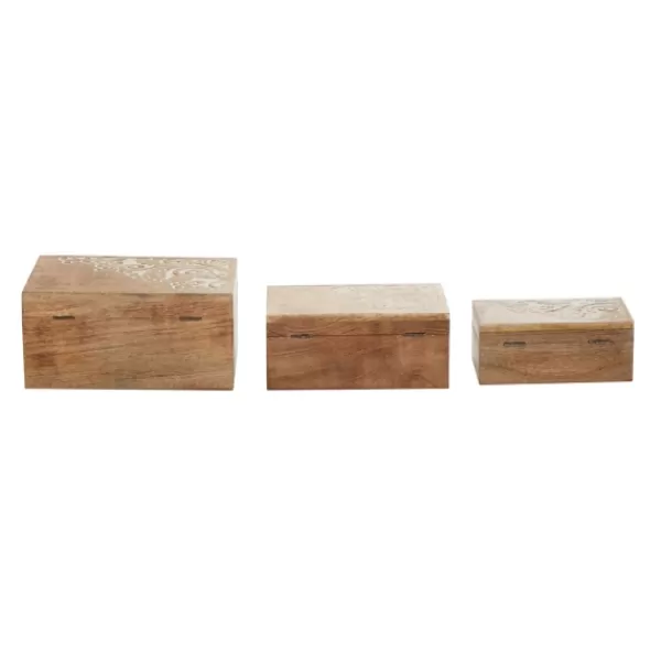 Baskets & Boxes-Kirkland's Home Carved Wood Decorative Boxes, Set Of 3 Brown