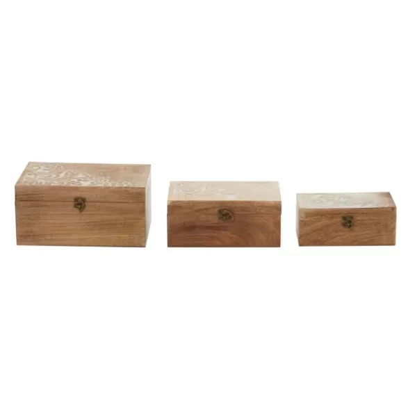 Baskets & Boxes-Kirkland's Home Carved Wood Decorative Boxes, Set Of 3 Brown