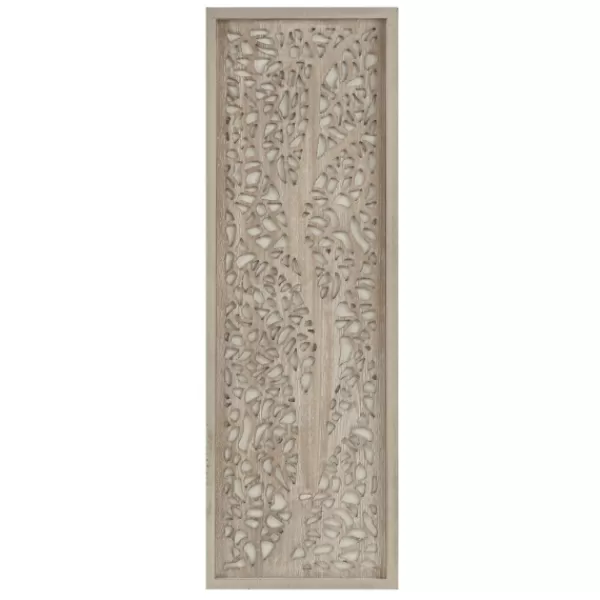 Wall Plaques-Kirkland's Home Carved Wood Laurel Branches Panel Wall Plaque Tan