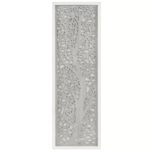 Wall Plaques-Kirkland's Home Carved Wood Laurel Branches Panel Wall Plaque Gray