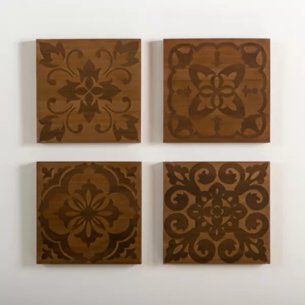 Wall Plaques-Kirkland's Home Carved Wood Patterned Wall Plaques, Set Of 4 Brown