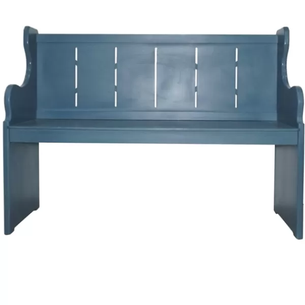 Entryway Furniture-Kirkland's Home Carved Wood Pew Bench Blue