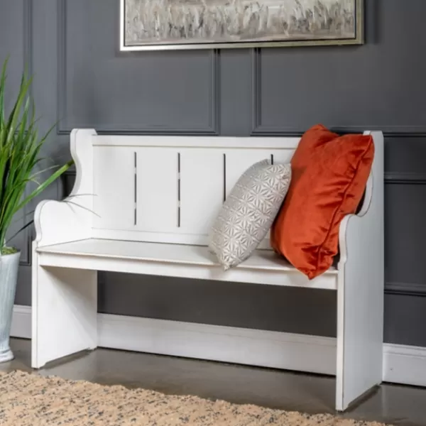 Entryway Furniture-Kirkland's Home Carved Wood Pew Bench White