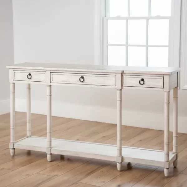 Entryway Furniture-Kirkland's Home Casey Cream 3-Drawer Console Table Ivory