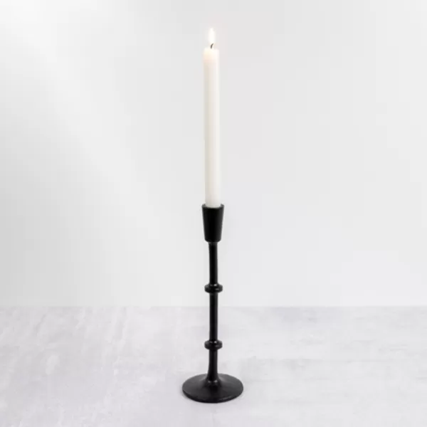 Candle Holders-Kirkland's Home Cast Iron Notched Taper Candlestick, 11 In. Black