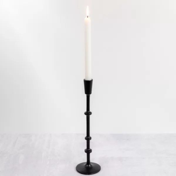 Candle Holders-Kirkland's Home Cast Iron Notched Taper Candlestick, 13 In. Black