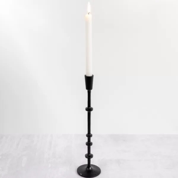 Candle Holders-Kirkland's Home Cast Iron Notched Taper Candlestick, 15 In. Black