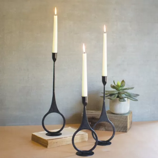 Candle Holders-Kirkland's Home Cast Iron Ring 3-Pc. Taper Candle Holders Black