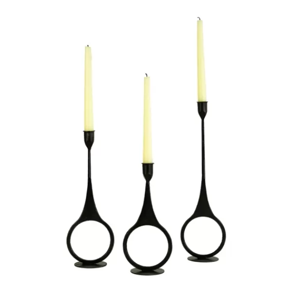 Candle Holders-Kirkland's Home Cast Iron Ring 3-Pc. Taper Candle Holders Black