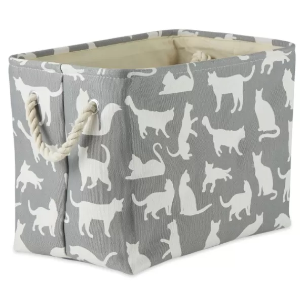 Baskets & Boxes-Kirkland's Home Cats Meow Rectangular Storage Bin, 14 In. Gray