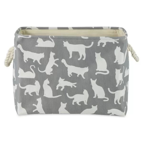 Baskets & Boxes-Kirkland's Home Cats Meow Rectangular Storage Bin, 14 In. Gray