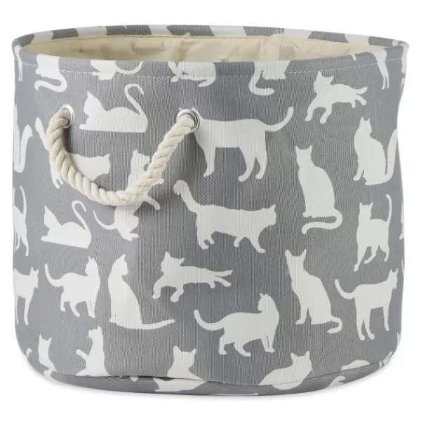 Baskets & Boxes-Kirkland's Home Cats Meow Round Storage Bin, 12 In. Gray