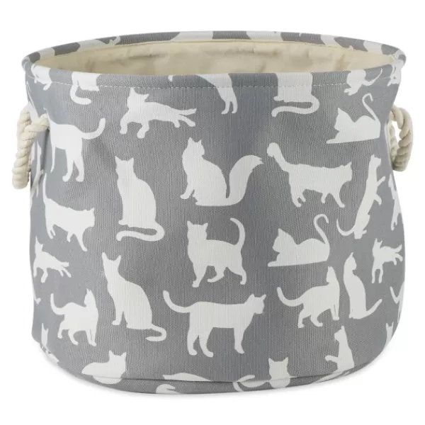 Baskets & Boxes-Kirkland's Home Cats Meow Round Storage Bin, 12 In. Gray