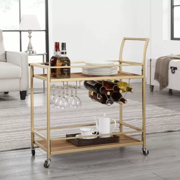 Kitchen Islands & Bar Carts-Kirkland's Home Celeste Gold Metal And Wood Bar Cart