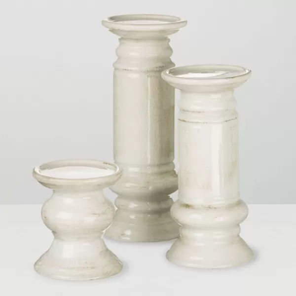 Candle Holders-Kirkland's Home Ceramic Column Pillar Holders, Set Of 3 Ivory