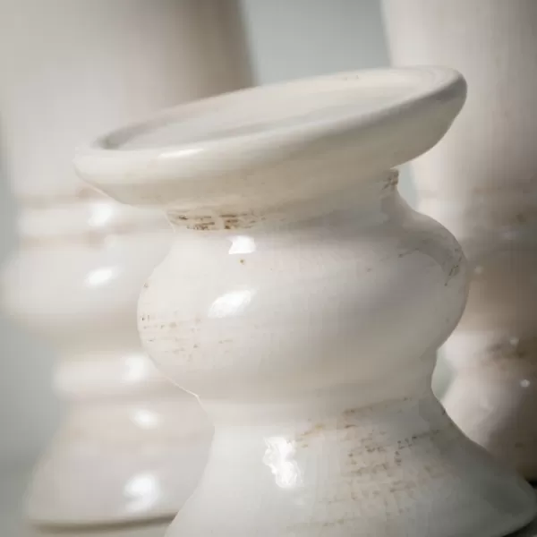 Candle Holders-Kirkland's Home Ceramic Column Pillar Holders, Set Of 3 Ivory