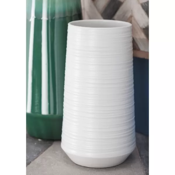 Vases-Kirkland's Home Ceramic Ribbed Vase, 12 In. White