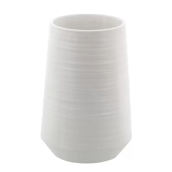 Vases-Kirkland's Home Ceramic Ribbed Vase, 7 In. White