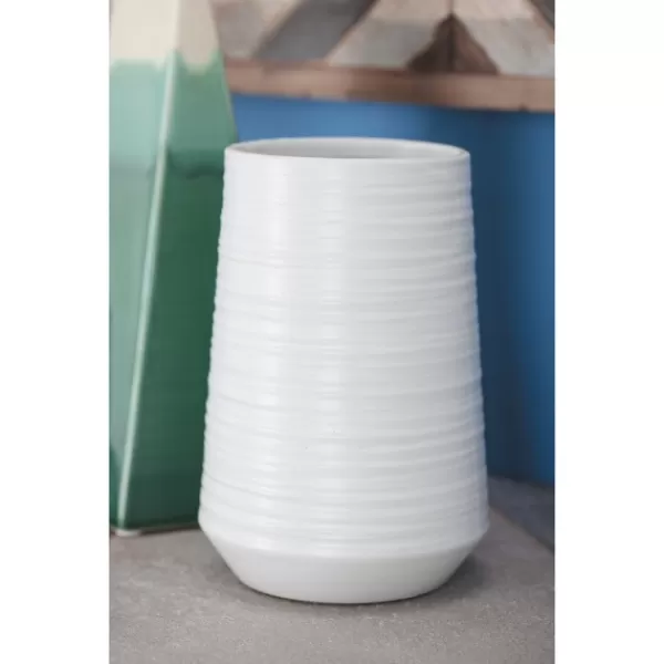 Vases-Kirkland's Home Ceramic Ribbed Vase, 7 In. White