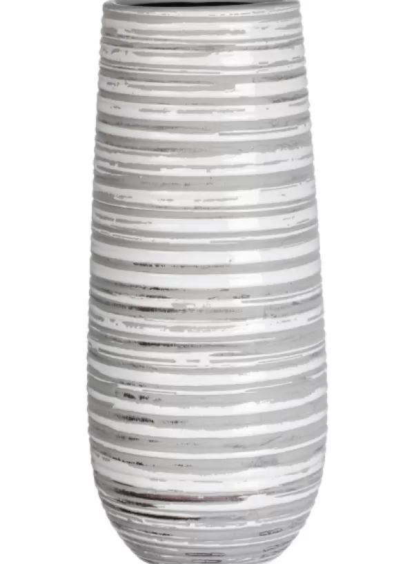 Vases-Kirkland's Home Ceramic Striped Vase Gray