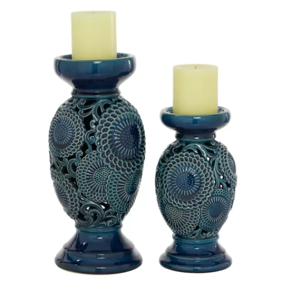 Candle Holders-Kirkland's Home Ceramic Tiered Base Candle Holders, Set Of 2 Blue