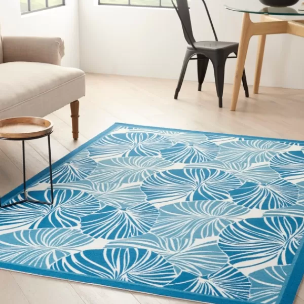 Outdoor Rugs-Kirkland's Home Cerulean Botanical Shells Outdoor Area Rug, 5X7 Blue/White