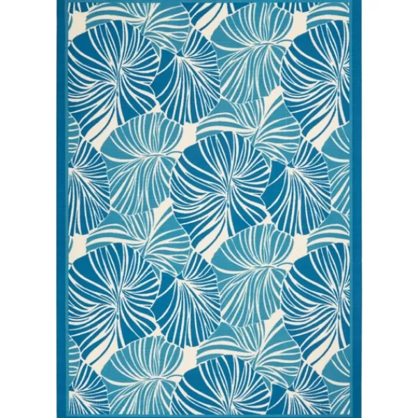 Outdoor Rugs-Kirkland's Home Cerulean Botanical Shells Outdoor Area Rug, 5X7 Blue/White